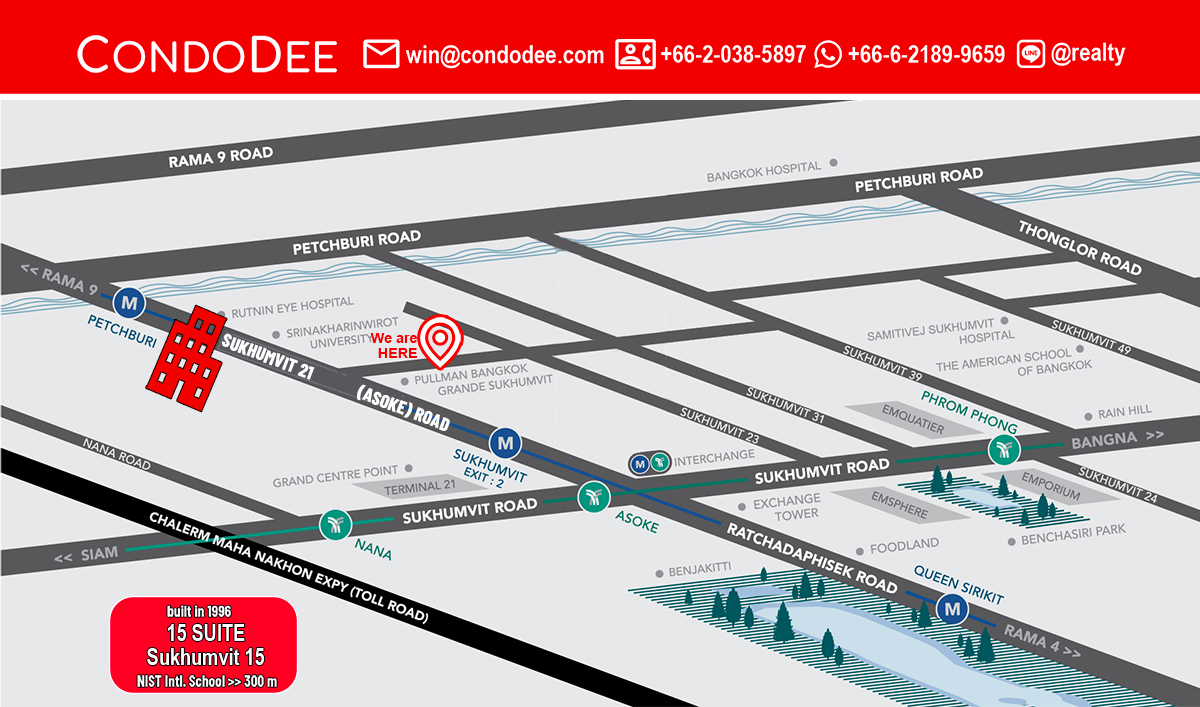 15 Suite Sukhumvit 15 condo for sale in Asoke near NIST International School was built in 1996