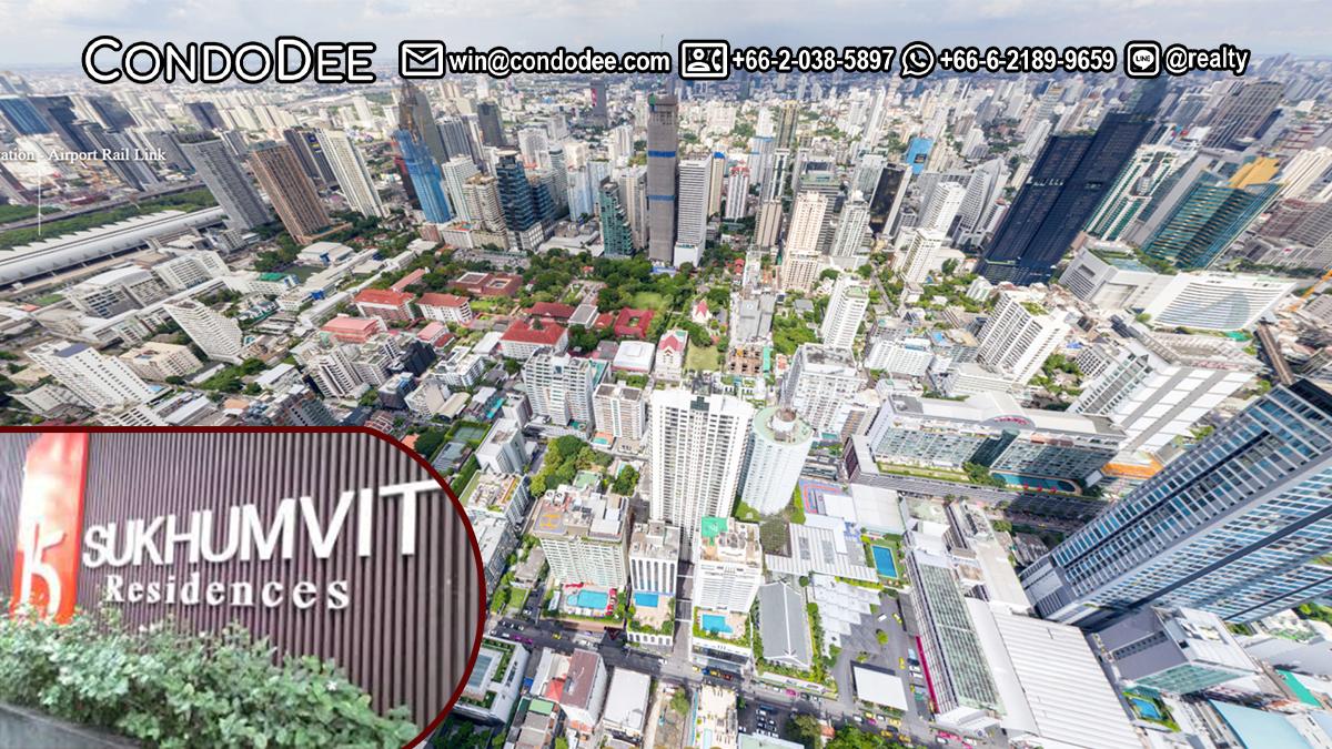 15 Sukhumvit Residences condo for sale in Bangkok is located in the heart of the central business district, between BTS Asoke and BTS Nana on Sukhumvit 15.