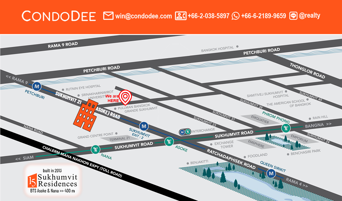 15 Sukhumvit Residences Condominium Near BTS Asoke and BTS Nana