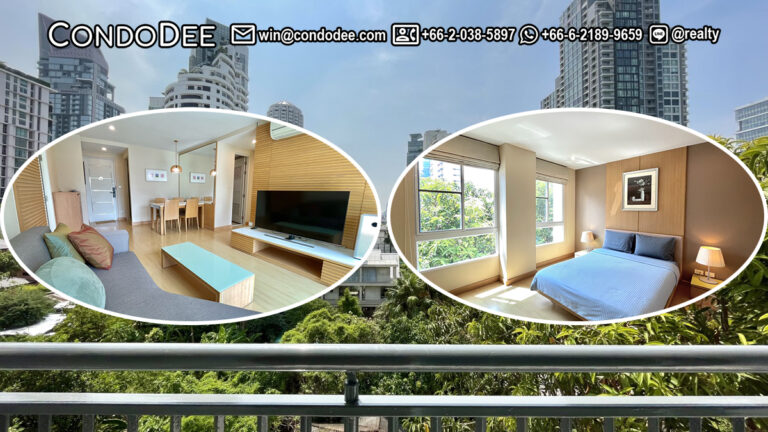 This 2-bedroom condo is located in a quiet area on Sukhumvit 61 and is available now at a reasonable price in The Bangkok Sukhumvit 61 condominium near BTS Ekkamai in Bangkok CBD