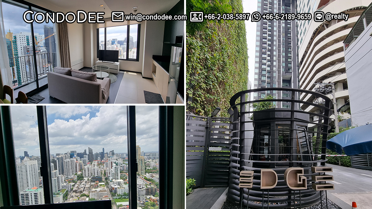 This 2-bedroom condo on Sukhumvit Road is available now on a high floor in a popular Edge Sukhumvit 23 luxury condominium near BTS Asoke and MRT Sukhumvit in Bangkok CBD