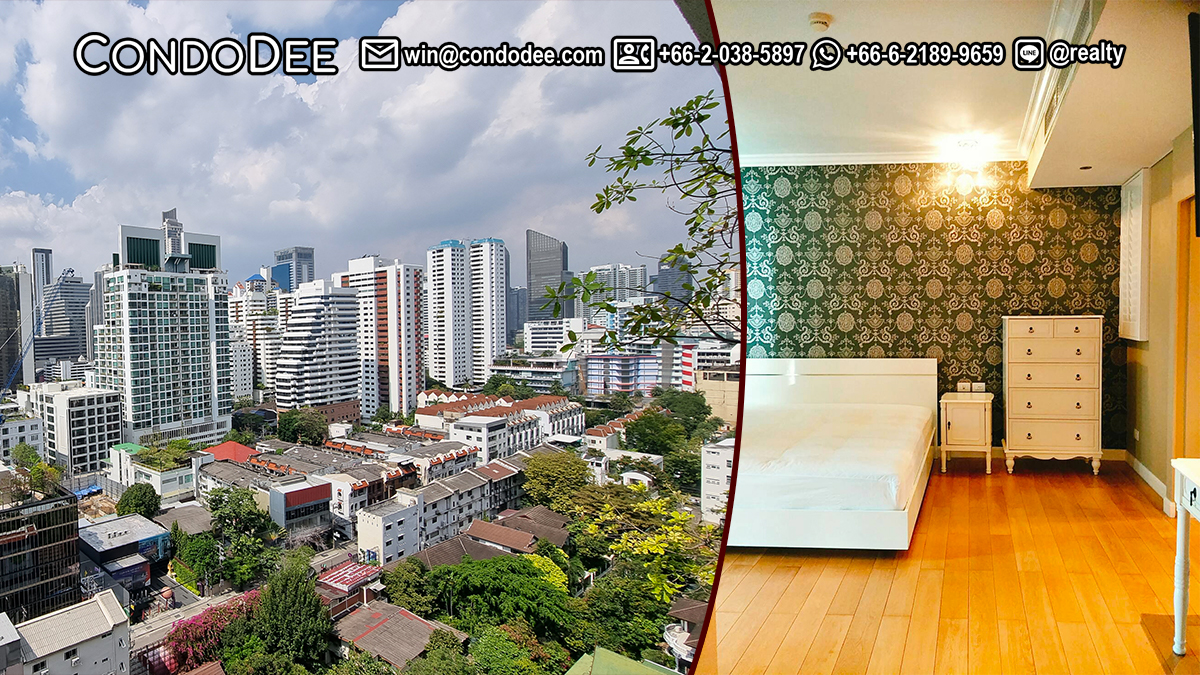 This 3-bedroom condo on a high floor is available now in Wind Sukhumvit 23 condominium in Asoke near Srinakharinwirot University
