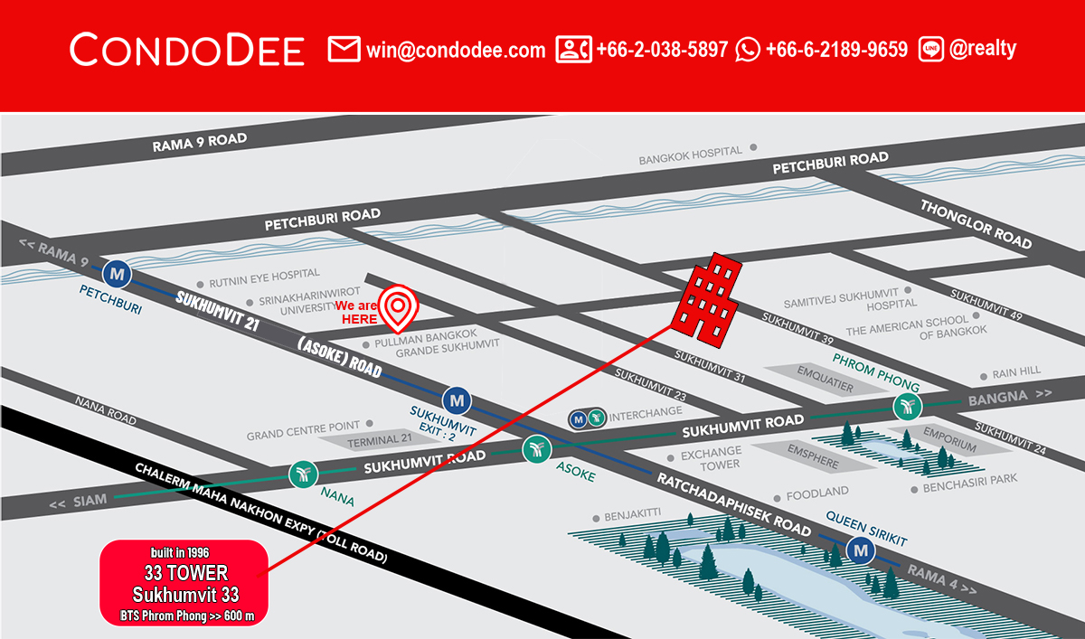 33 Tower Sukhumvit 33 condo for sale in Bangkok near BTS Phrom Phong was constructed in 1996