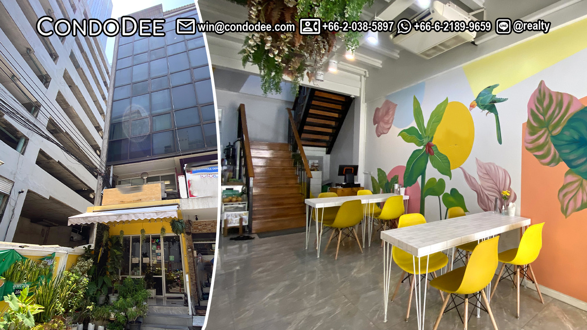 This 7-story townhouse in Asoke features a retail area that a Thai restaurant currently occupies. It's available for sale as real property or as a property with a restaurant