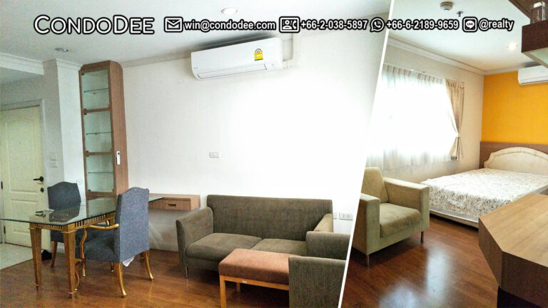 This affordable 2-bedroom condo in Asoke is available now at a good price in a popular Grand Park View Asoke condominium near Srinakharinwirot University on Sukhumvit 21 Road