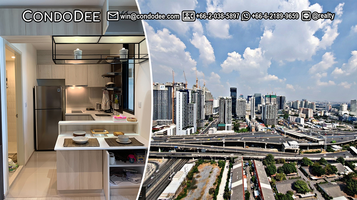 This affordable condo is located on a high floor and is available now in the Life Asoke condominium directly connected with MRT Phetchaburi and Makkasan Airport Railink station in Bangkok CBD