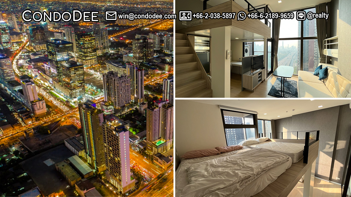 This affordable duplex in Asoke Rama 9 is available now in Chewathai Residence Asoke condominium located near MRT Rama 9 and Makkasan Airport Link station in Bangkok