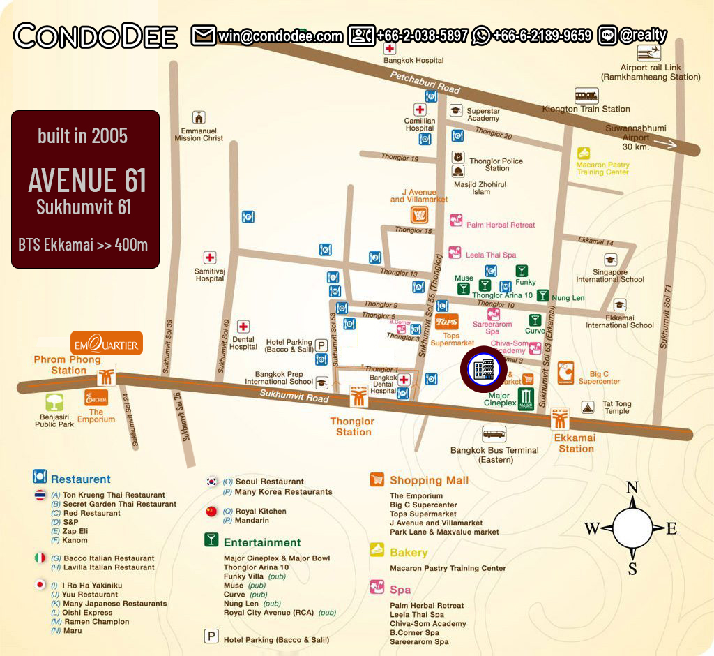 Avenue 61 Sukhumvit 61 condo for sale in Bangkok near Ekamai BTS is a low-rise apartment building.