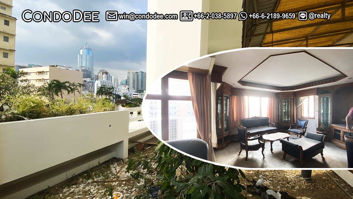 This Bangkok apartment with a large balcony on Soi Nana (Sukhumvit 4) is available now for sale in the Crystal Garden condominium in Bangkok CBD