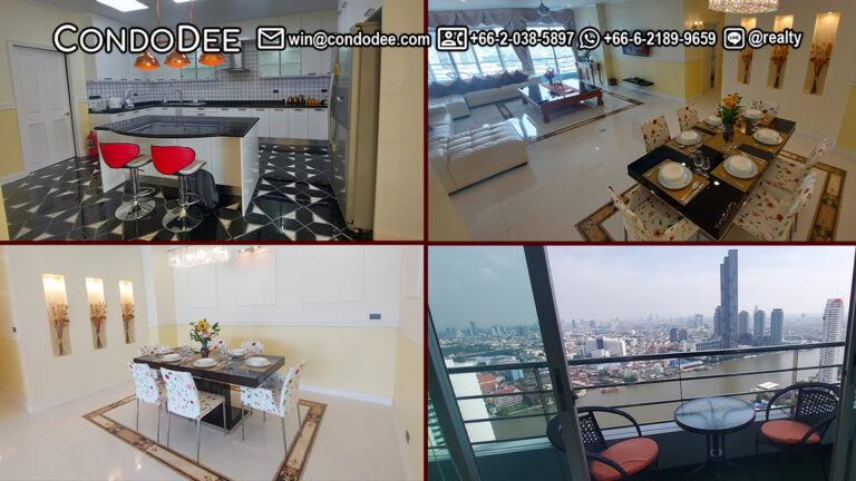 This Bangkok penthouse with a river view is a luxury property located on the top floor of the Baan Sathorn Chaopraya condominium in Khlong San near the Taksin Bridge