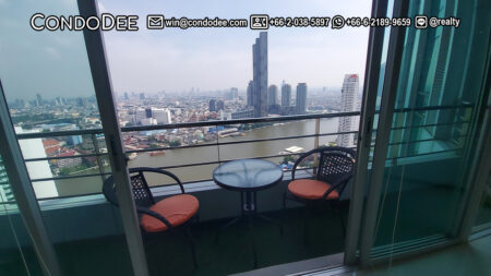 This Bangkok penthouse with a river view is a luxury property located on the top floor of the Baan Sathorn Chaopraya condominium in Khlong San near the Taksin Bridge