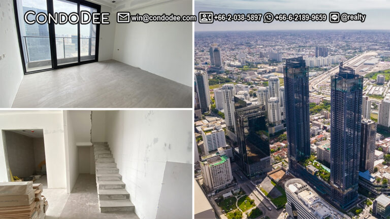 This bareshell duplex in Rama 9 is available now for sale in a new and luxury One 9 Five Asoke - Rama 9 condominium near MRT, Central Rama 9 mall in Bangkok's new CBD