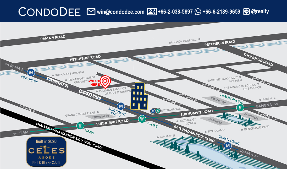 Celes Asoke Condominium Near Near Sukhumvit MRT and Asoke BTS