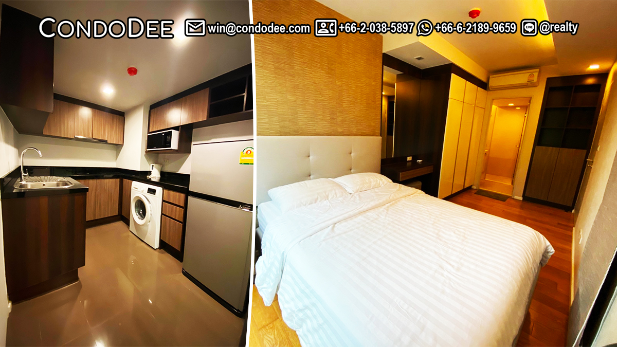 This affordable 1-bedroom near BTS Nana is available now in Focus Ploenchit Sukhumvit 2 condominium in Bangkok CBD