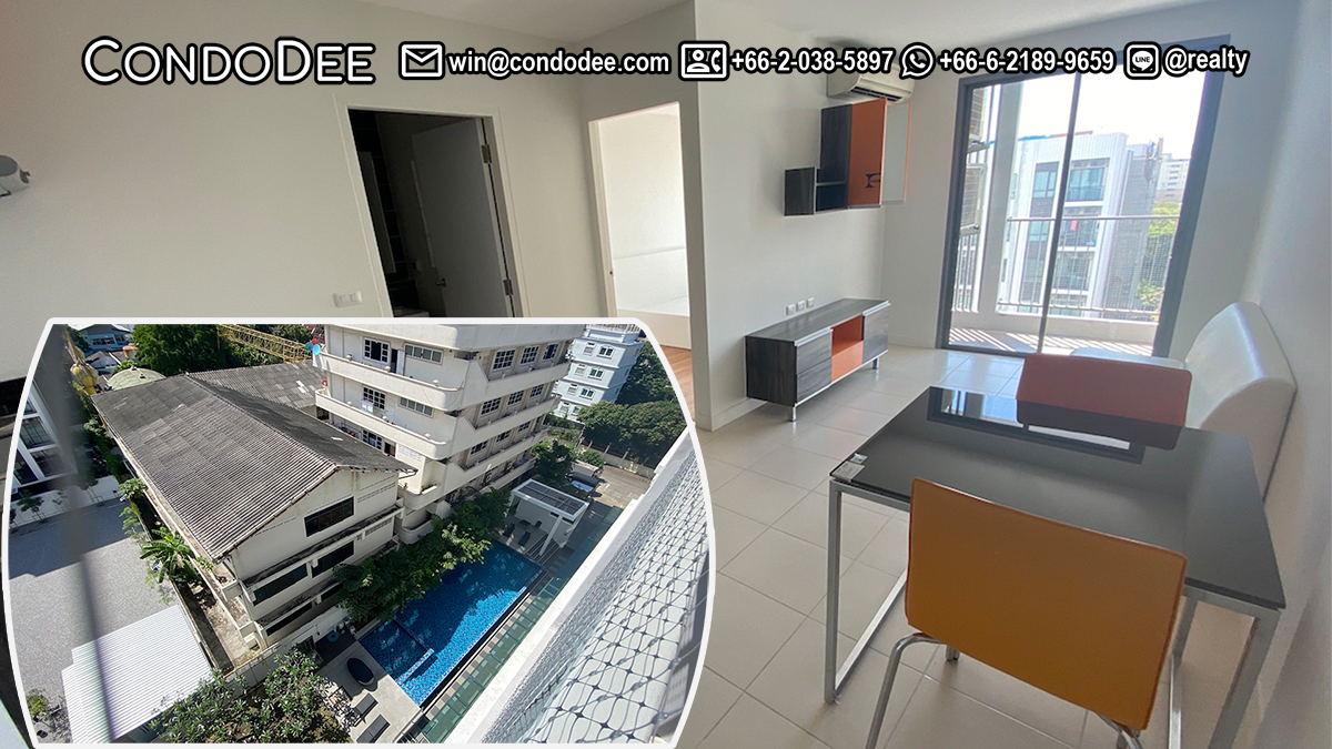 This cheap apartment in Bangkok near BTS is available for sale with a pool view in Voque Place Sukhumvit 107