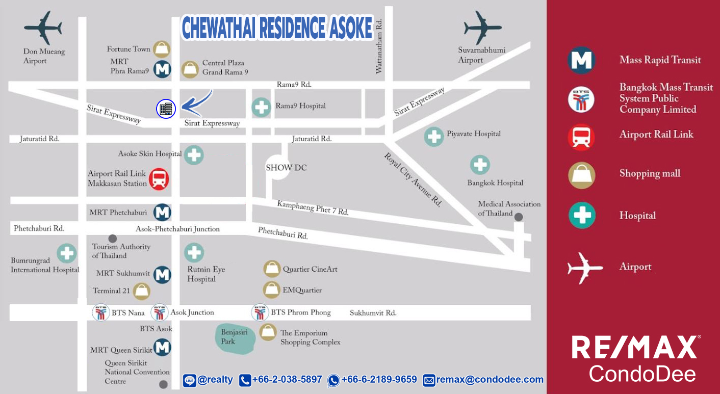 Chewathai Residence Asoke Condominium Near MRT Rama 9, MRT Phetchaburi and Airport Rail Link