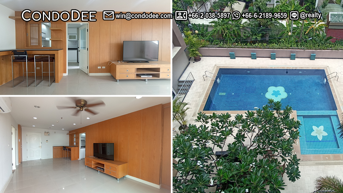 This condo near Benjasiri Park features a nice pool and greenery view and it's available now at a very good price in Serene Place Sukhumvit 24 condominium near BTS Phrom Phong in Bangkok CBD