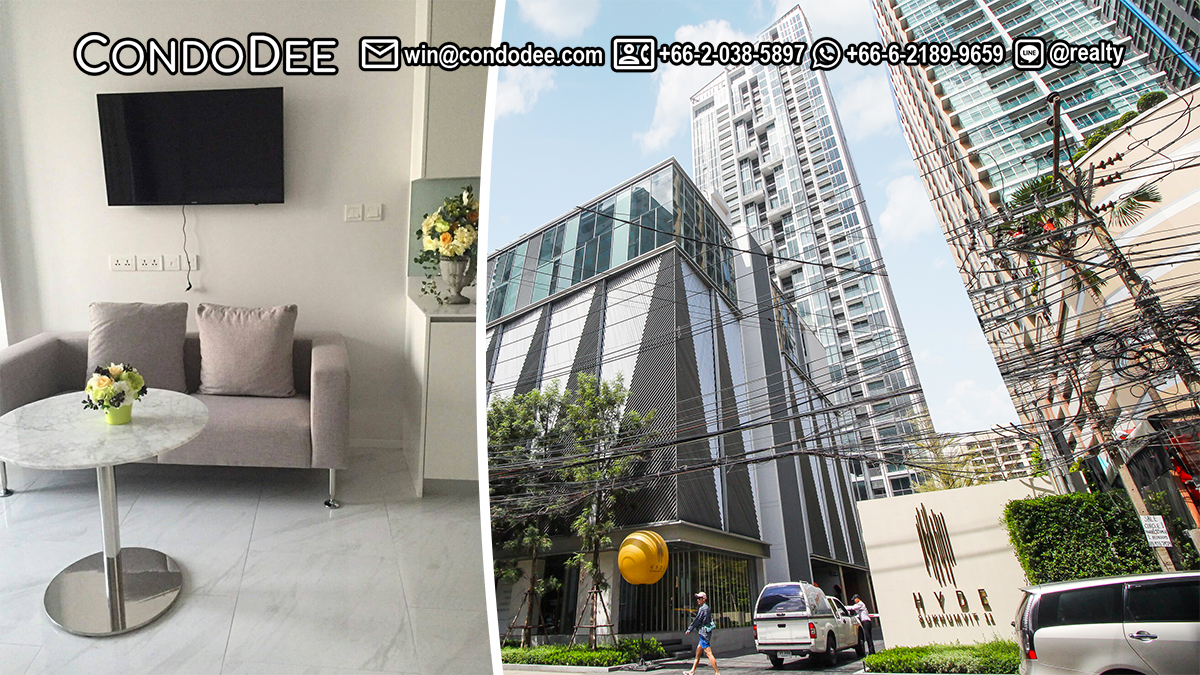 This condo in Nana on a high floor is available at Hyde Sukhumvit 11 condominium located near Bumrungrad international hospital. This apartment is a new flat.