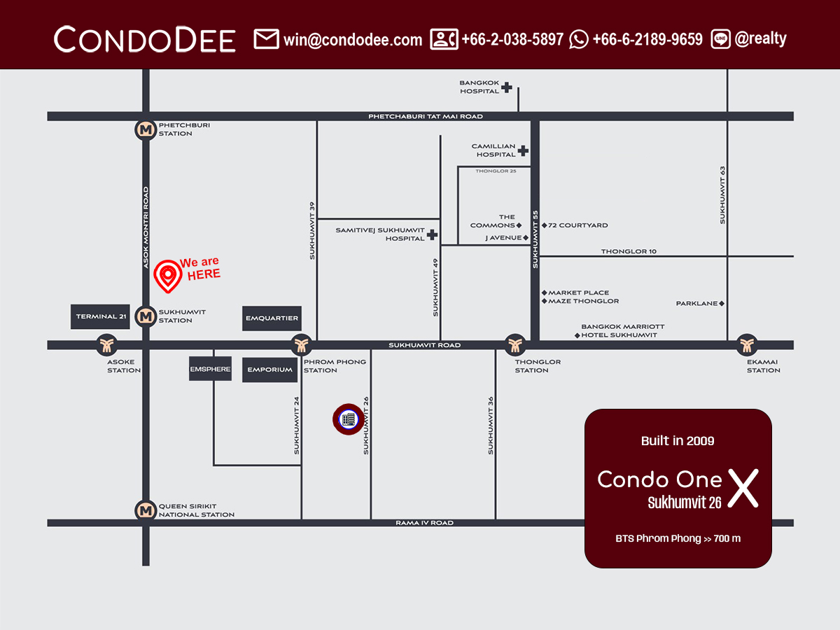 Condo One X Sukhumvit 26 near Phrom Phong BTS is a high-rise apartment building located in Phrom Phong and Emporium shopping mall