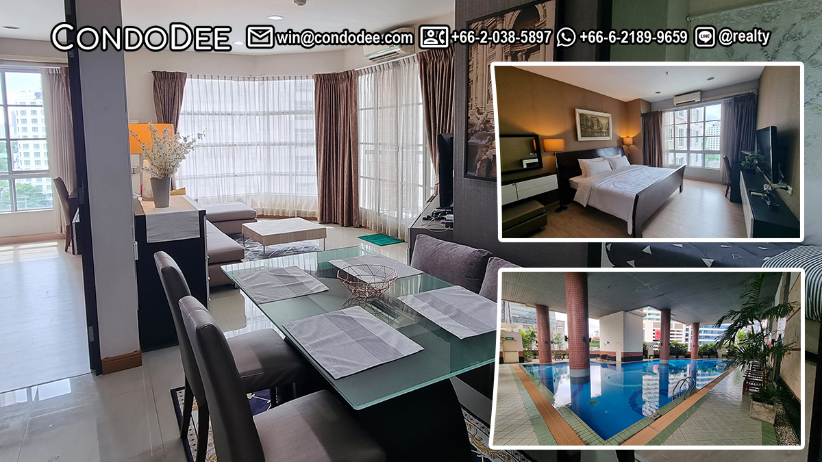 This condo in Sukhumvit 18 with 2 bedrooms is available on a mid-floor at a popular CitiSmart condominium located near BTS Asoke in Bangkok CBD