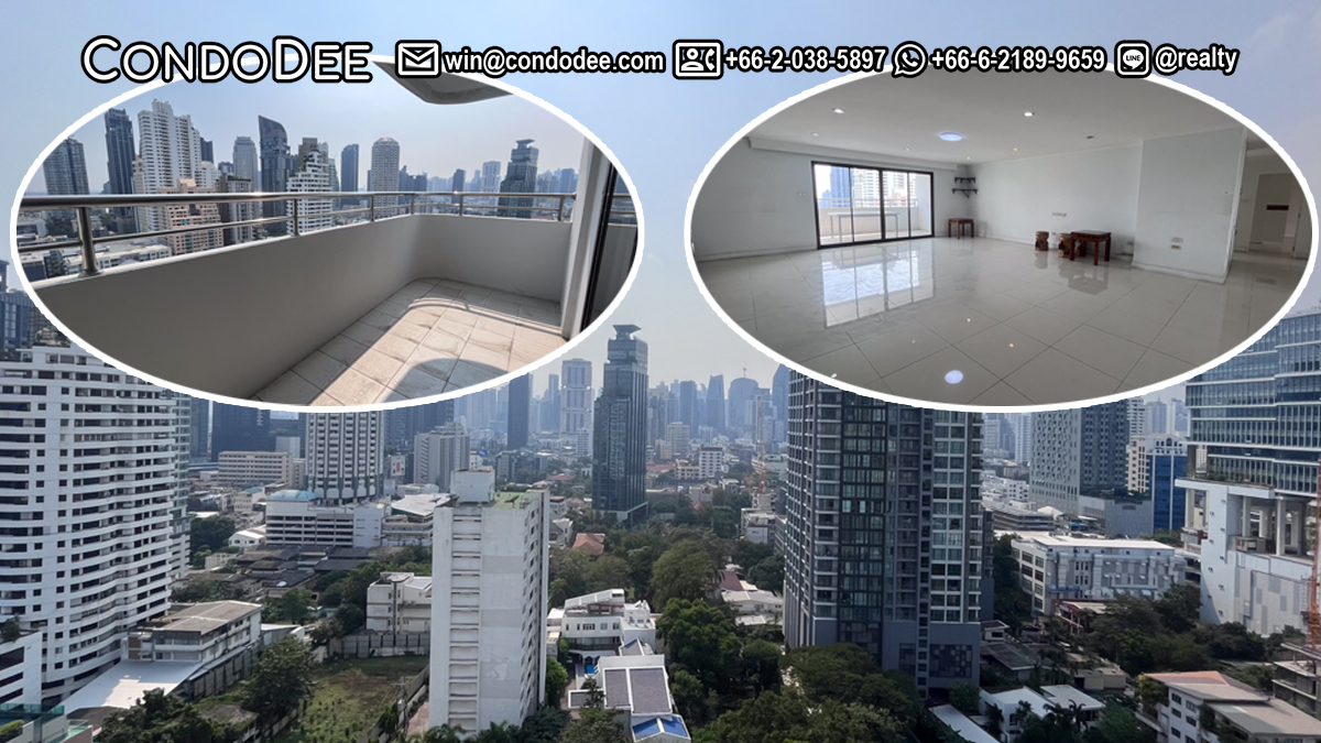 This condo on Sukhumvit 61 with 5 large balconies is available now for sale at a very reasonable price in Regent on The Park 2 condominium near BTS Ekkamai in Bangkok CBD
