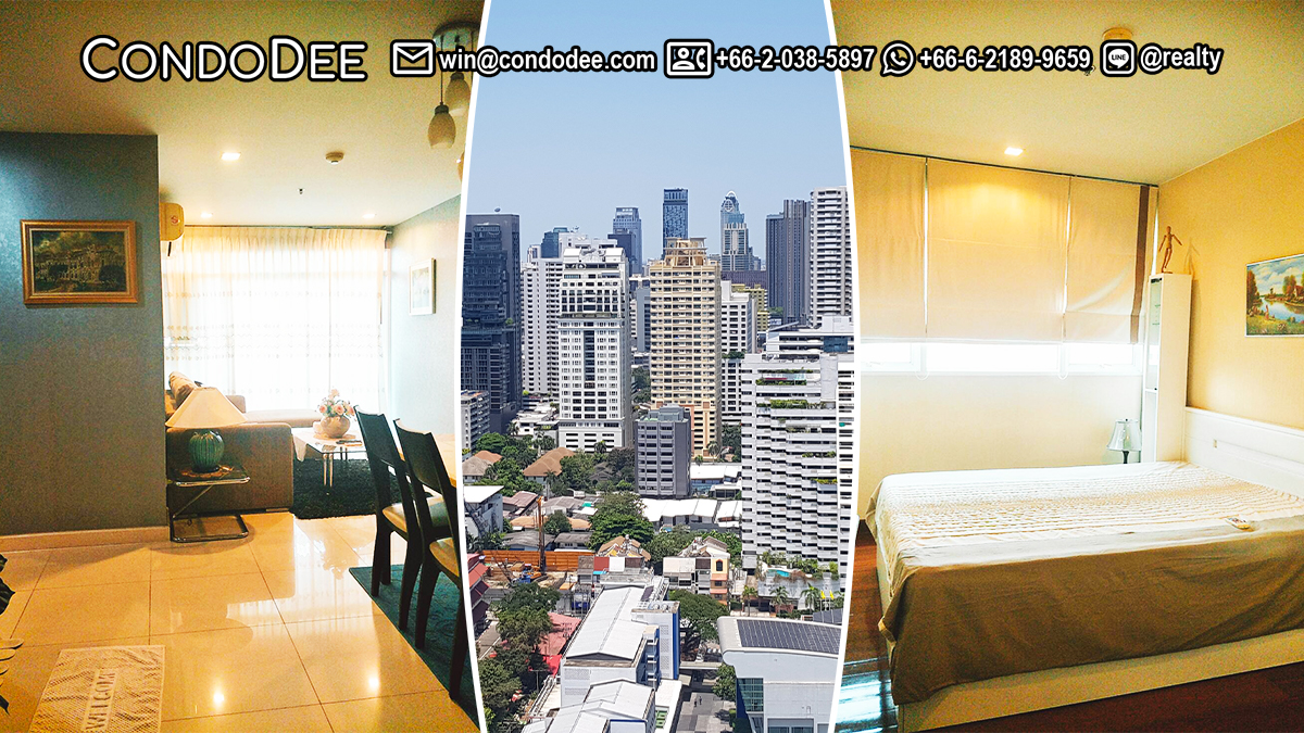 This large 2-bedroom condo on the quiet side of Sukhumvit Soi 11 is available for sale now in a popular Sukhumvit City Resort condominium in Nana, Bangkok CBD