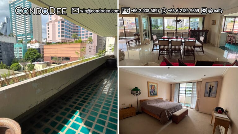 This large apartment with a large balcony is available in Fairview Tower on Sukhumvit 18 in Bangkok CBD