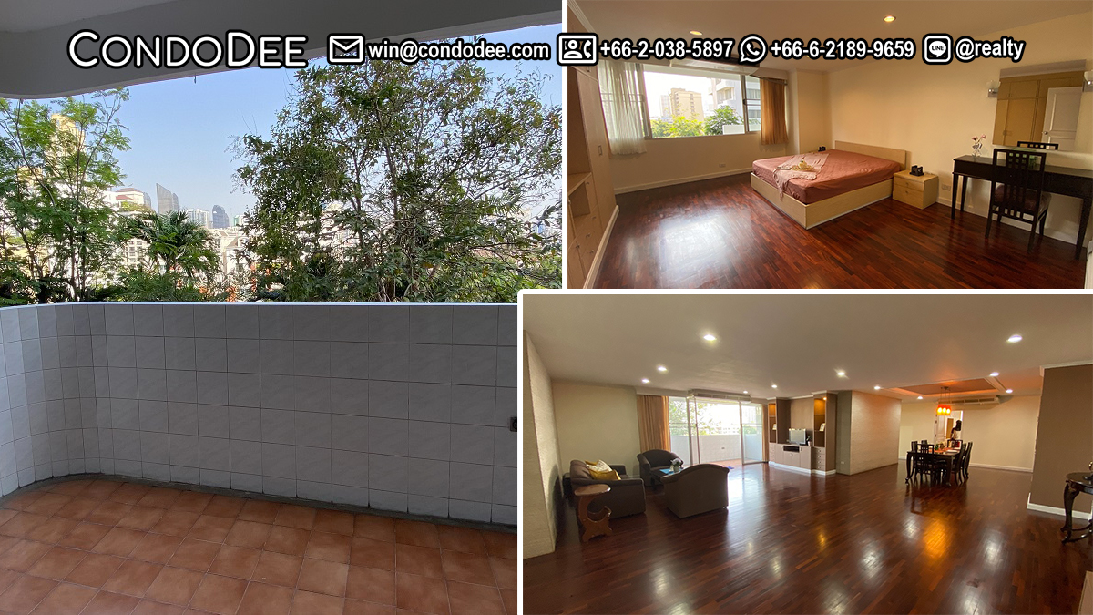 This large Bangkok apartment with a greenery view is available now in D.S. Tower 1 condominium on Sukhumvit 33 in Bangkok CBD