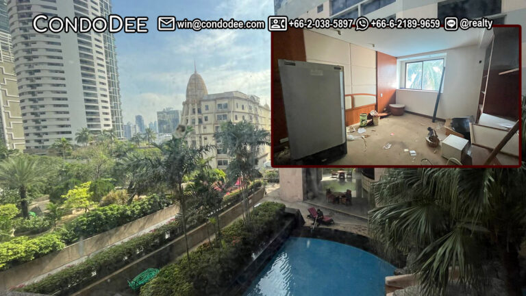 This large condo with a pool view requires renovation and it's available at a popular President Park Sukhumvit 24 condominium in Phrom Phong in Bangkok CBD