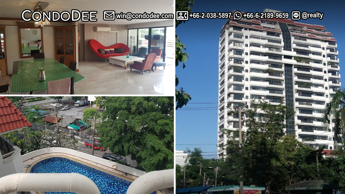 This large condo in Sathorn with 4 bedrooms is available now in the Baan Sathorn condominium near MRT Lumpini in Bangkok CBD