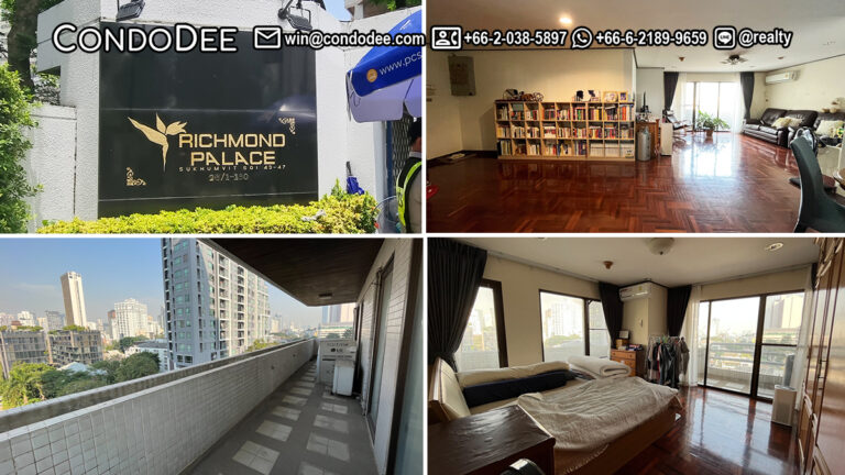 This large condo on Sukhumvit 43 is available now in a popular Richmond Palace condominium in Bangkok CBD