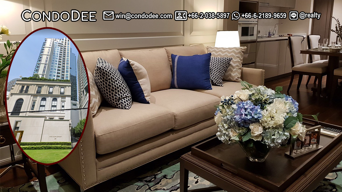 This luxury condo for sale with a tenant near BTS Phrom Phong is available in The Diplomat 39 luxury condominium on Sukhumvit 39 in Bangkok CBD.