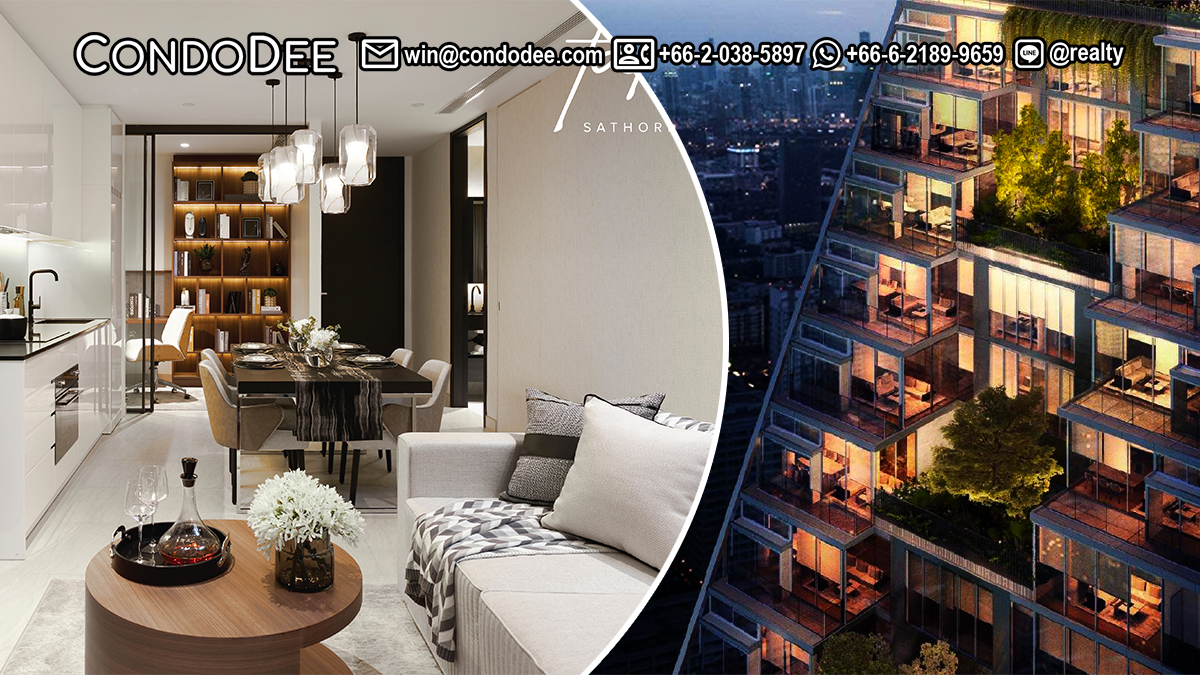 This luxury condo in Sathorn on a high floor is a new property available now at a promotional price in Tait Sathorn 12 condominium that is almost completed and will be launched in Q3 2023