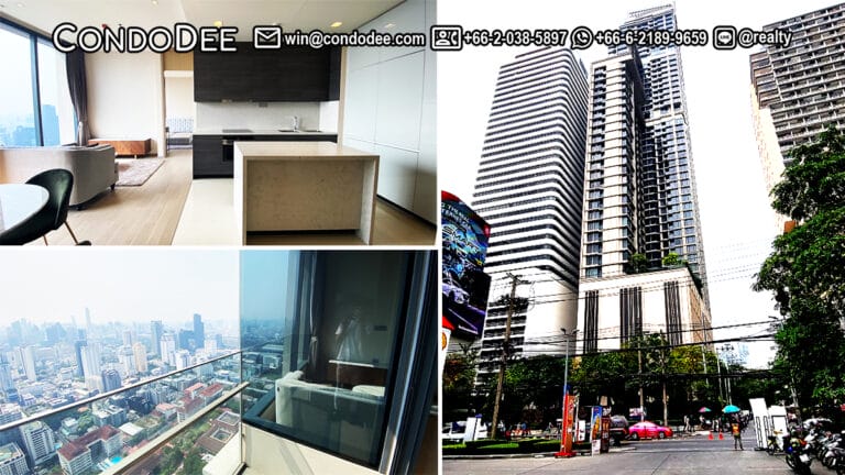 This luxury condo on a top floor in Asoke is available now in a popular The Esse Asoke condominium on Sukhumvit 21 in Bangkok CBD