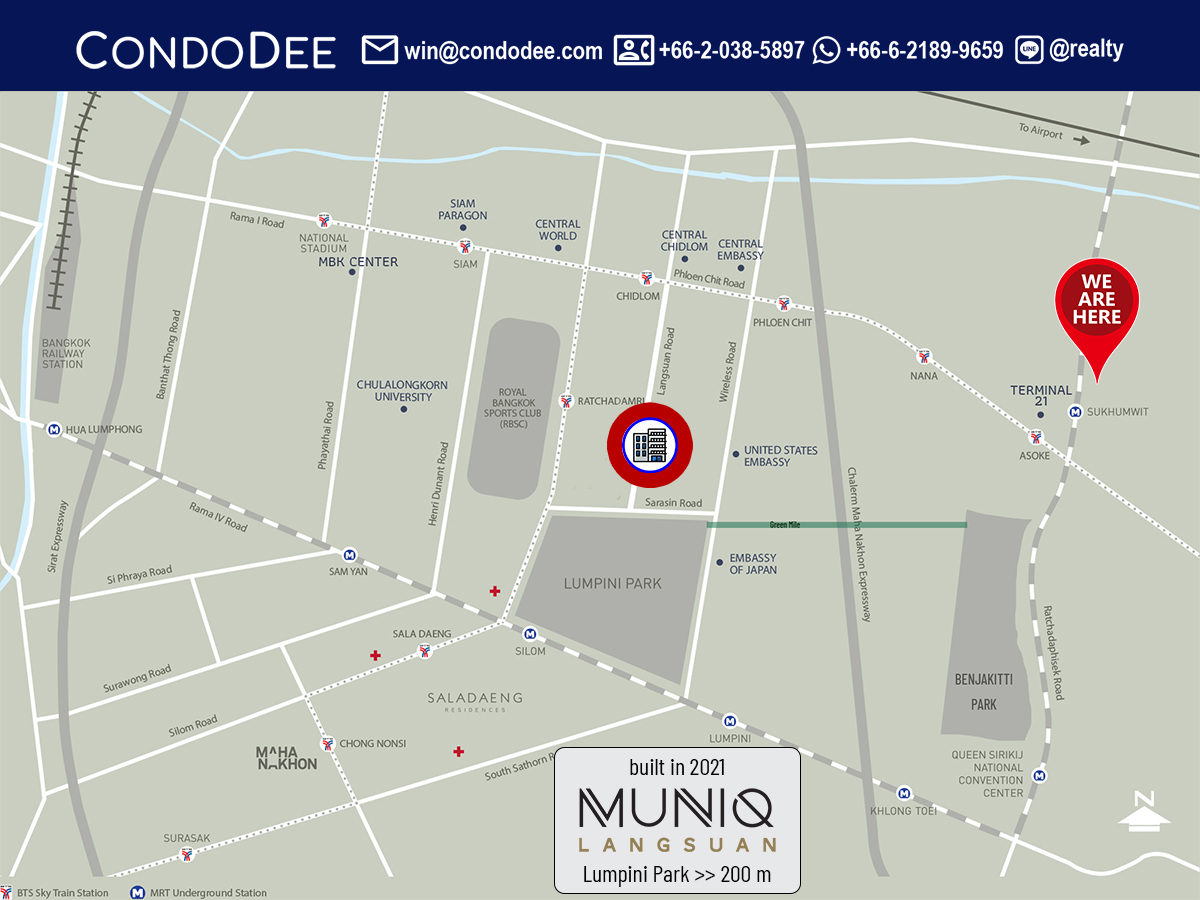 Muniq Langsuan Lumpini luxury Bangkok condo for sale was built in 2021 by Major Development PCL.