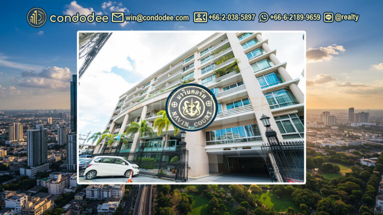 Exterior view of Navin Court condominium, a low-rise building in Ruamrudee Soi 3, Bangkok. | ภาพภายนอกของคอนโดมิเนียม นวินท์ คอร์ท อาคารเตี้ยในซอยร่วมฤดี 3 กรุงเทพฯ