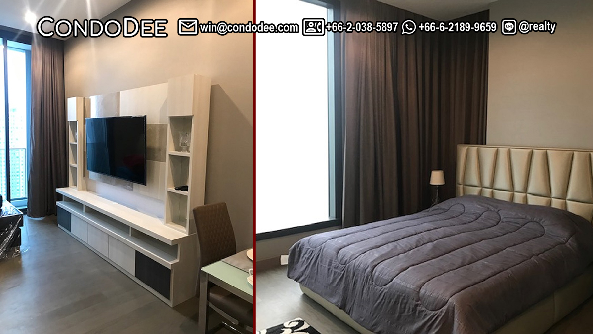 This new 2-bedroom flat for rent is available now in the luxury The Esse at Singha Complex condominium