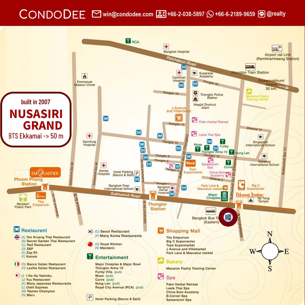 Nusasiri Grand Sukhumvit 42 Ekkamai condo for sale in Bangkok CBD was developed in 2007 by Nusasiri PCL.