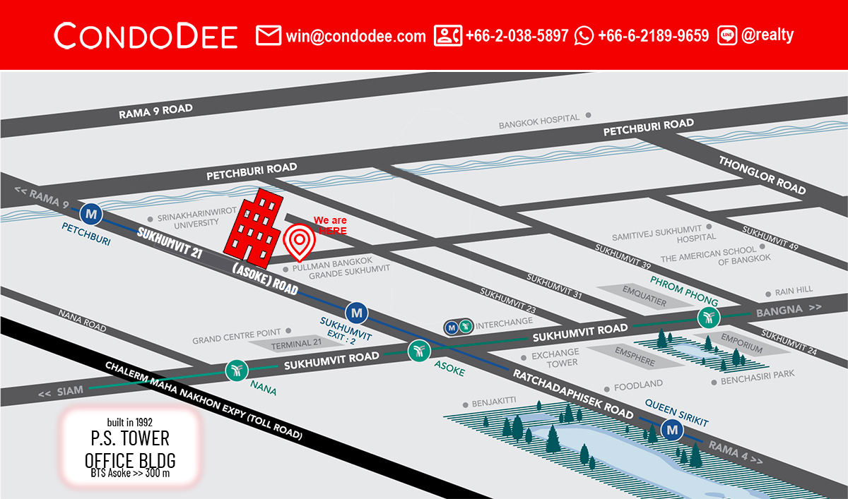 P.S. Tower Office Sukhumvit 21 in Bangkok near BTS Asoke is the business center of Bangkok