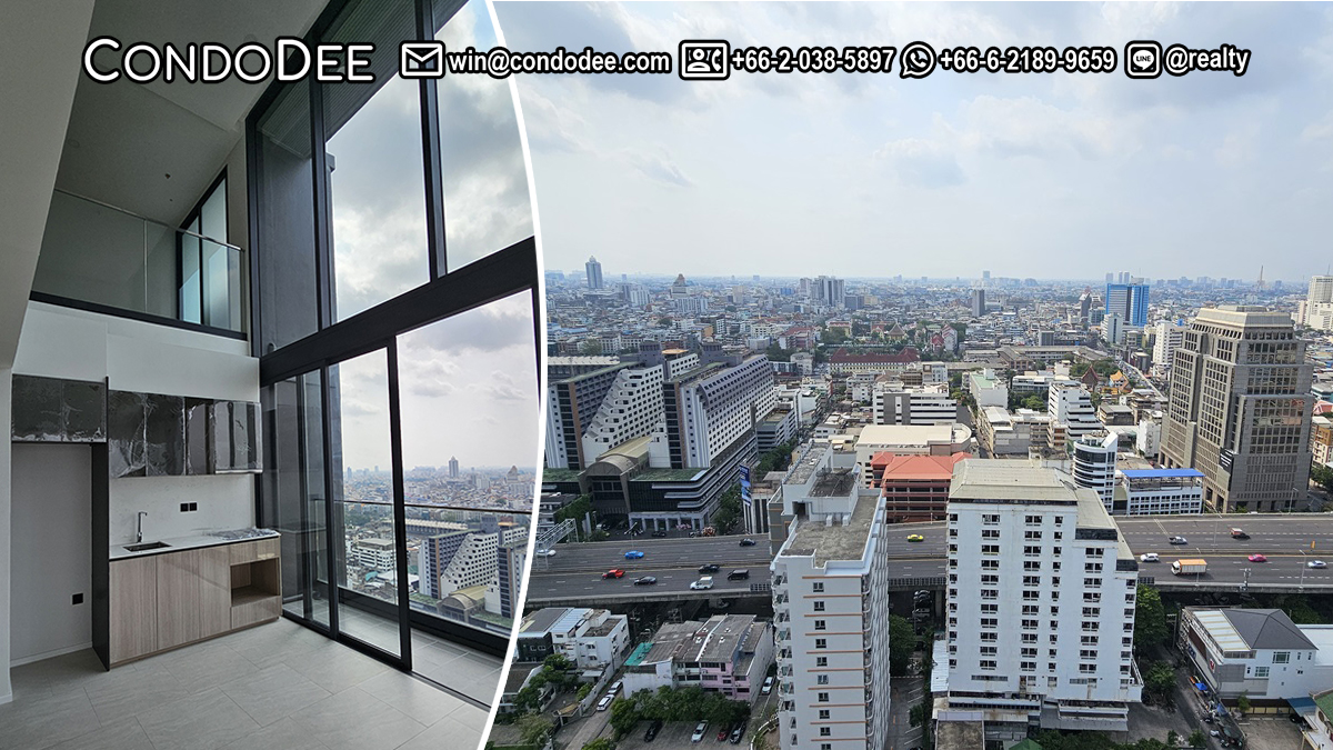 This penthouse duplex is a unique property near BTS National Stadium that is available now for sale at a promotional price.