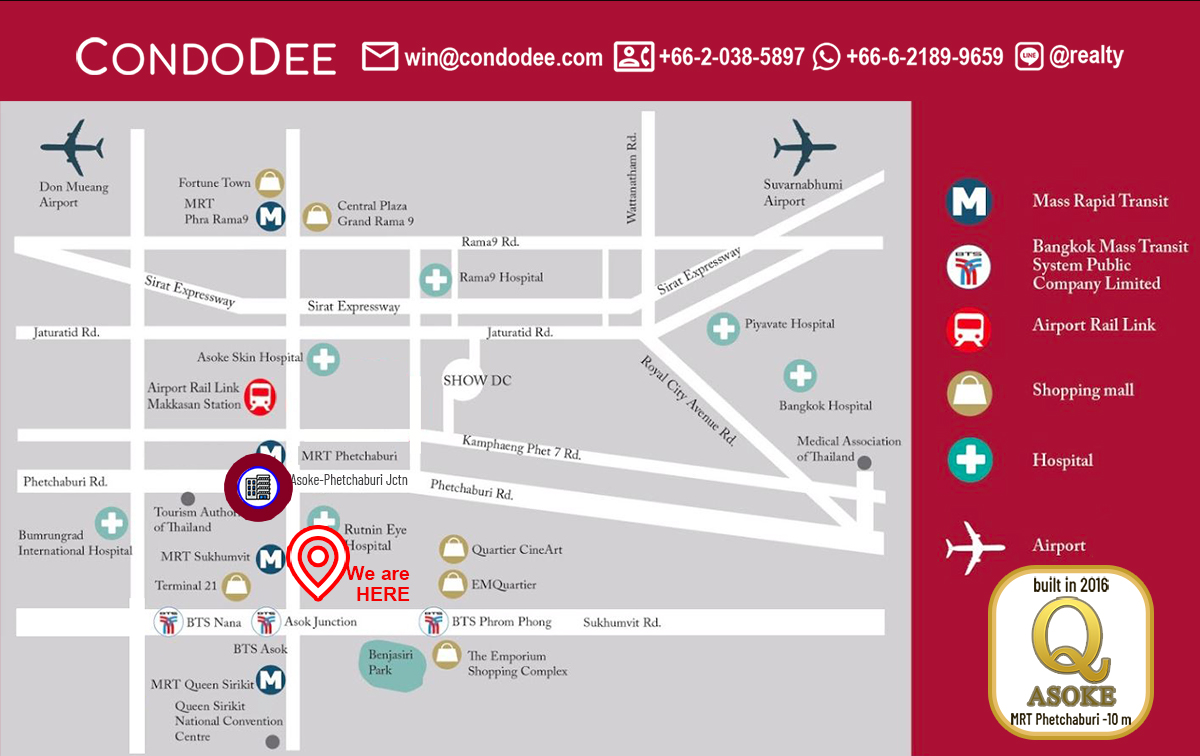 Q Asoke Condominium Near University, Near MRT Phetchaburi and Near Makkasan Airport Rail Link