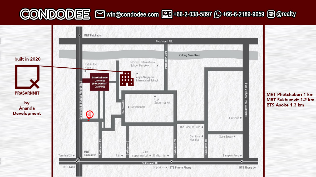 Q Prasarnmit condo for sale on Sukhumvit 31 near Srinakharinwirot University is a luxury real estate in Prasarnmit that was built by Q House in 2020 and comprises a single building with 76 units on 7 floors