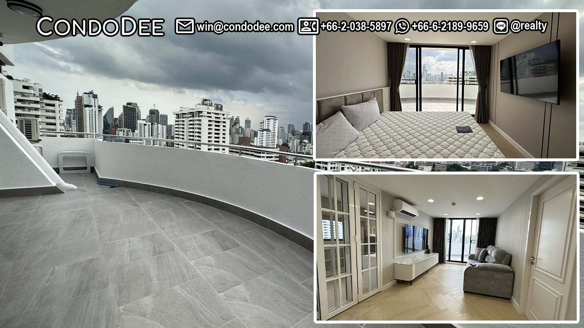 This condo with a large balcony with 3 bedrooms was recently renovated and now is available for sale at a high floor of a popular Supalai Place Sukhumvit 39 condominium in Bangkok CBD