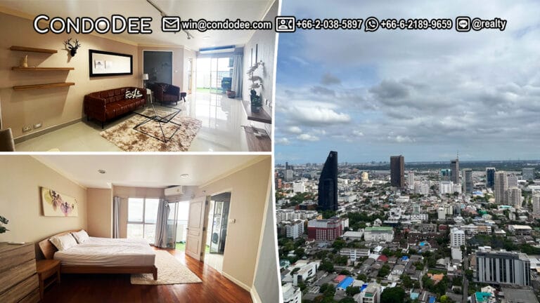 This renovated condo with an amazing view is available now on a very high floor at a popular The Waterford Diamond condominium on Sukhumvit Road near BTS Phrom Phong in Bangkok CBD