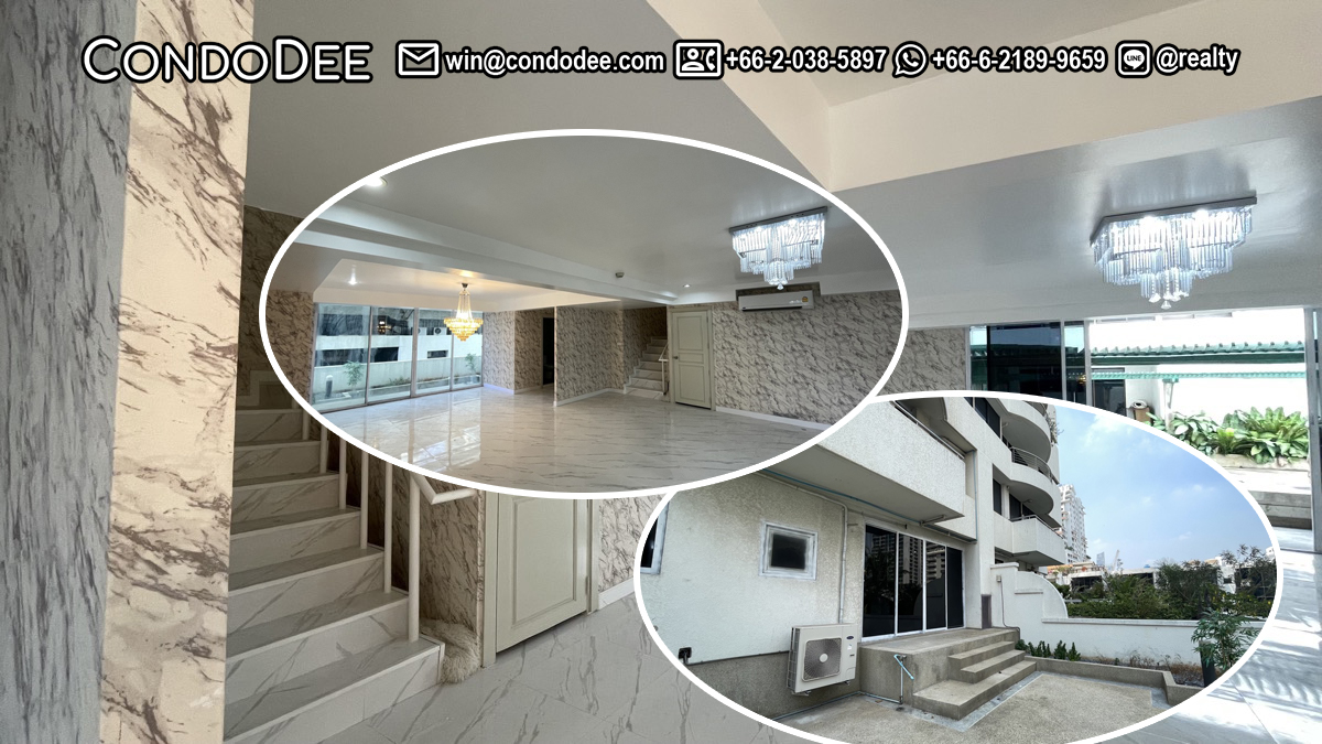 This renovated duplex with 5 huge terraces is a unique property that is available now in a popular Supalai Place Sukhumvit 39 condominium in Bangkok CBD