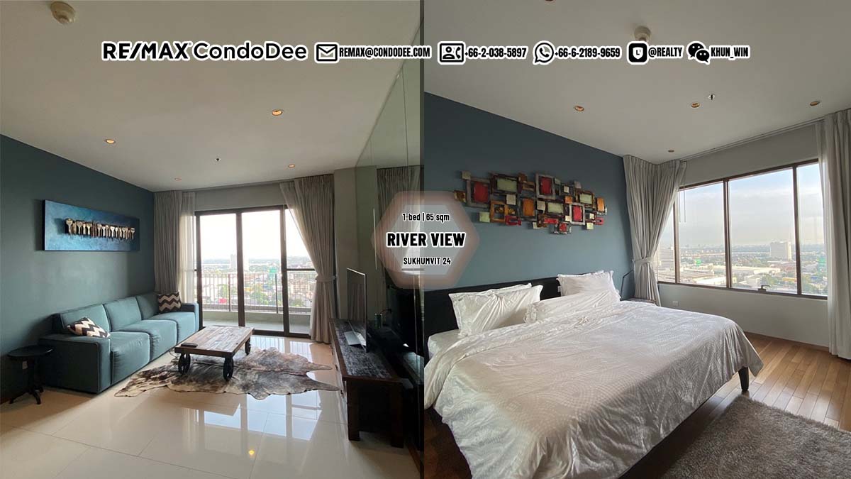 River-view condo in Sukhumvit 24 for sale - high floor - The Emporio Place