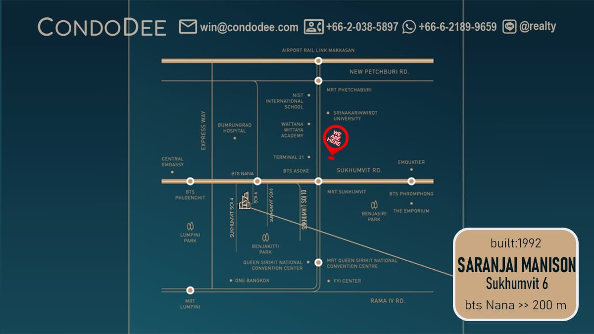 Saranjai Mansion Sukhumvit 6 condo for sale near Nana BTS in Bangkok was built in 1992.