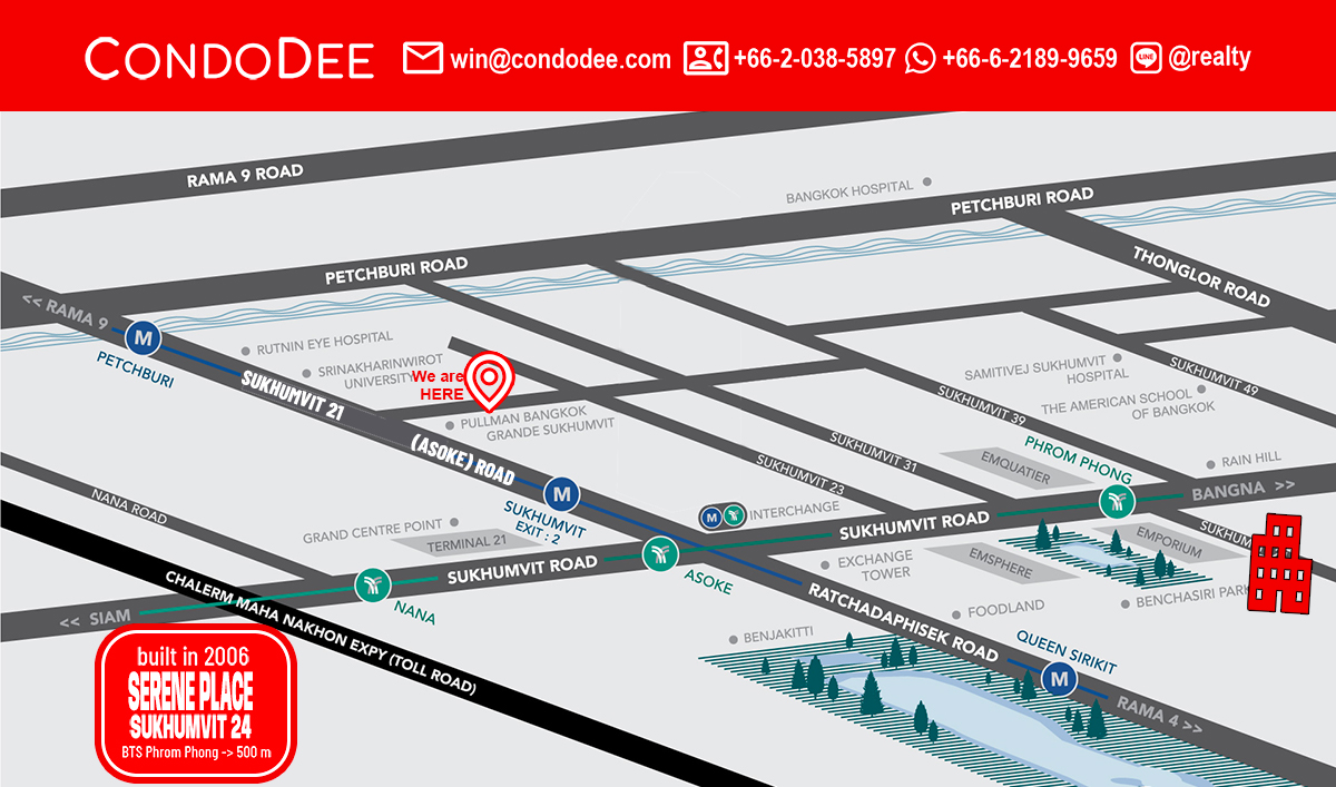 Serene Place Sukhumvit 24 condo for Sale in Bangkok near Benjakitti Park and near BTS Phrom Phong was built in 2006