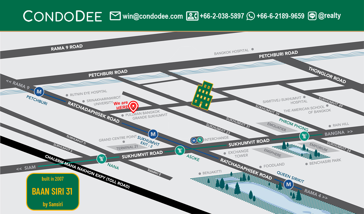 Baan Siri 31 Sukhumvit 31 condo for sale in Bangkok features luxury living in the midst of the Asoke - Phrom Phong area on Sukhumvit Soi 31