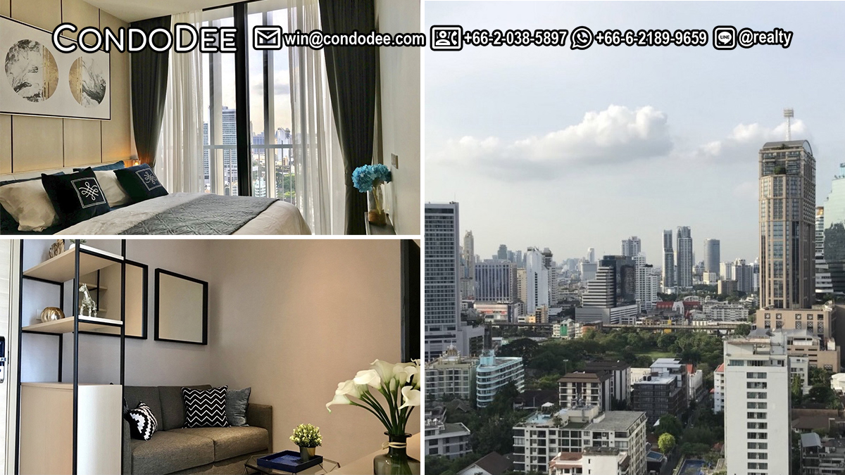 This small Bangkok condo on a high floor with 1 bedroom is available at Park Origin Phromphong condominium on Sukhumvit 24 near BTS Phrom Phong in Bangkok CBD